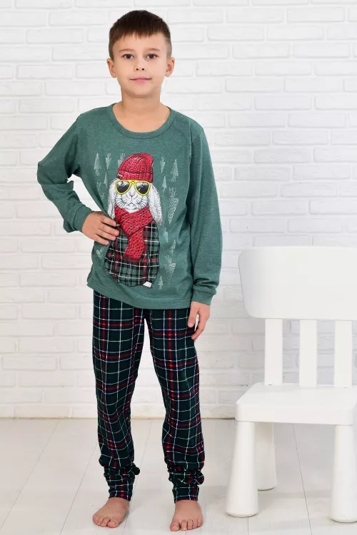 Пижама детская 7-307 (изумруд), Кролик в шапке