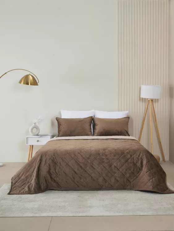 Набор покрывало и чехлы на подушку - Кристалл, цвет коричневый