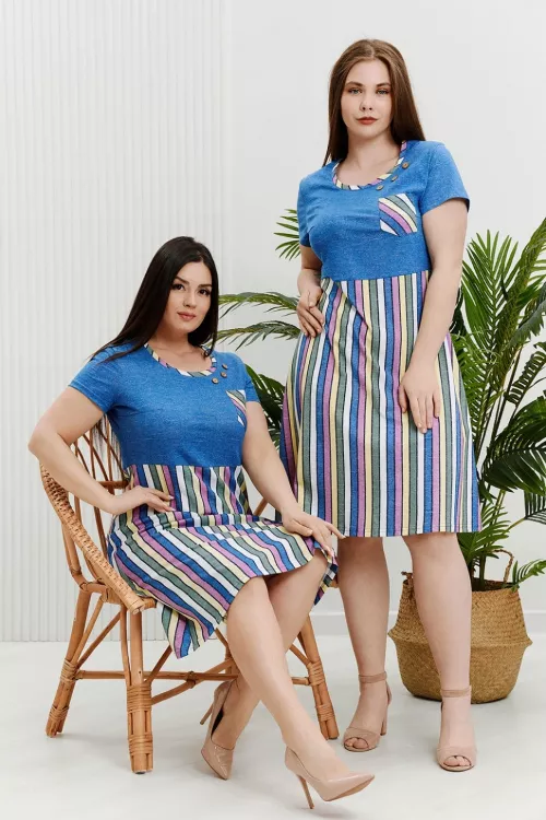 Платье 7381 синий + цветная полоса последний размер