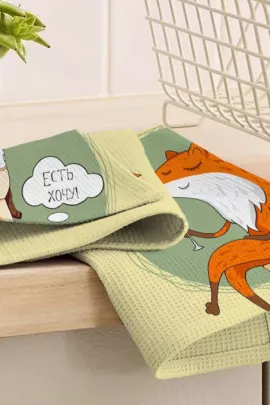 Набор полотенец "Лиса-колбаса" вафельн. 