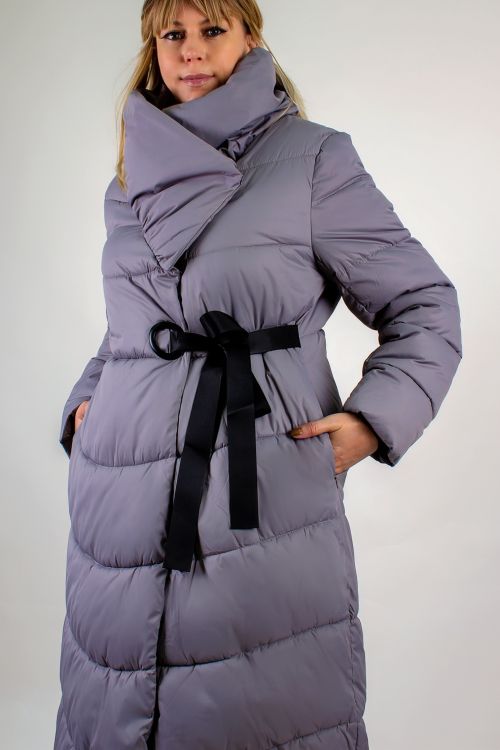 Пальто арт. 817 стеганое с бантом серый последний размер