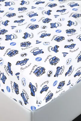 Простыня на резинке "Машинки синие" 250 60*120*10 250