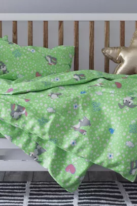 Зайки серые ( бел/зелен) КПБ бязь