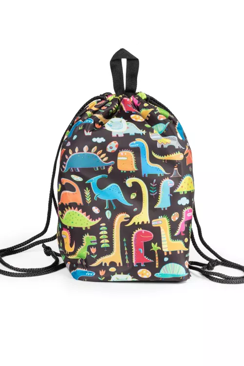 Мешок для обуви объемный Динозавры черный