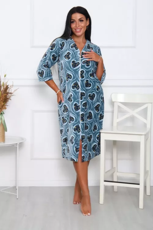 Халат 12212 велюровый серо-голубой последний размер