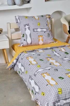 Постельное белье детское поплин без молнии с 1 наволочкой - Кот-батон